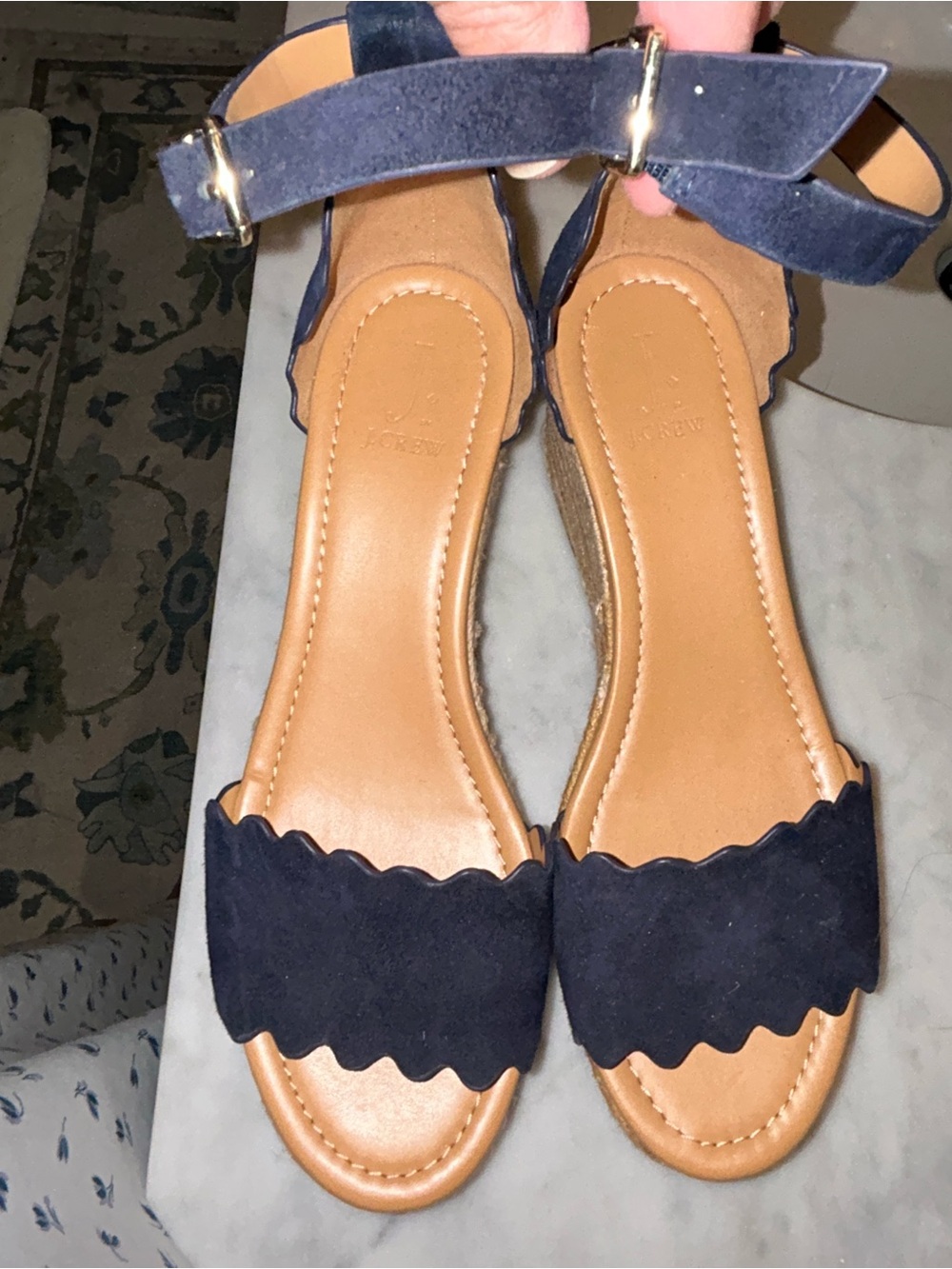 Beautiful J Crew Women’s Navy Scalloped Ankle-Strap Espadrille Sandals.